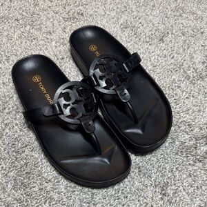 Tory Burch Black Logo Flip Flops